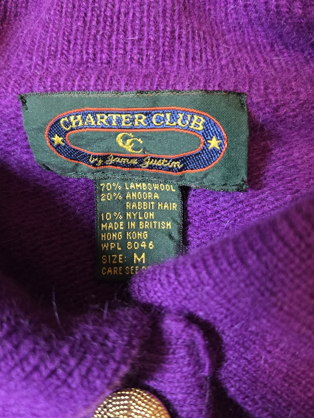 Vibtage Charter Club Lamb Wool & Rabbit Hair Long Sweater Medium Goldtone Button - Picture 5 of 9
